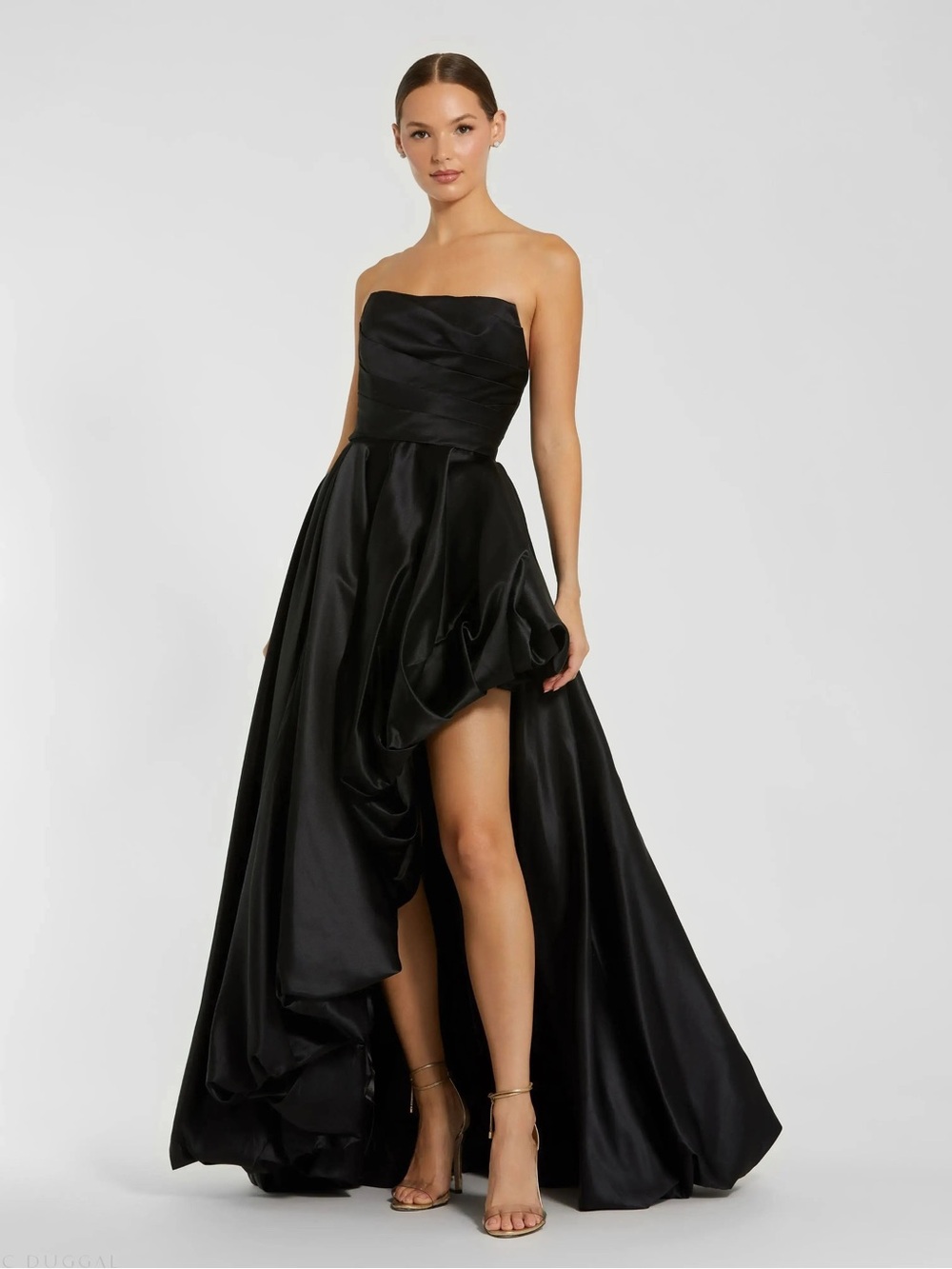 Mac Duggal 11685 Black Strapless Ruched High Low Gown Size 4 NWT